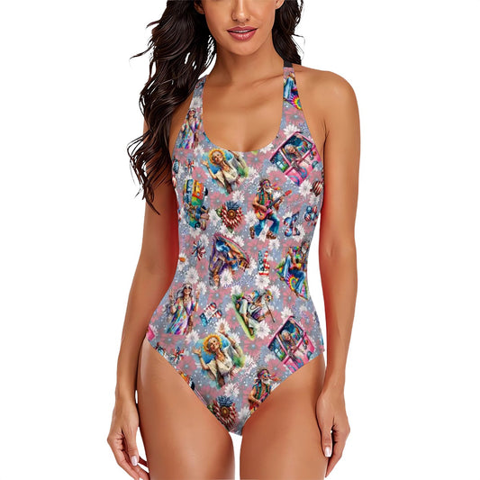 8 Patriot Designs, Cross-Back One Piece Swimsuit, Puppies, Kitties, Unicorns....
