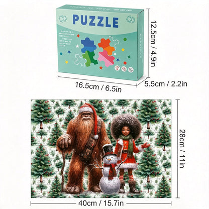 Sasquatch Snowman & Girl 1 300pcs Horizontal Wooden Jigsaw Puzzles