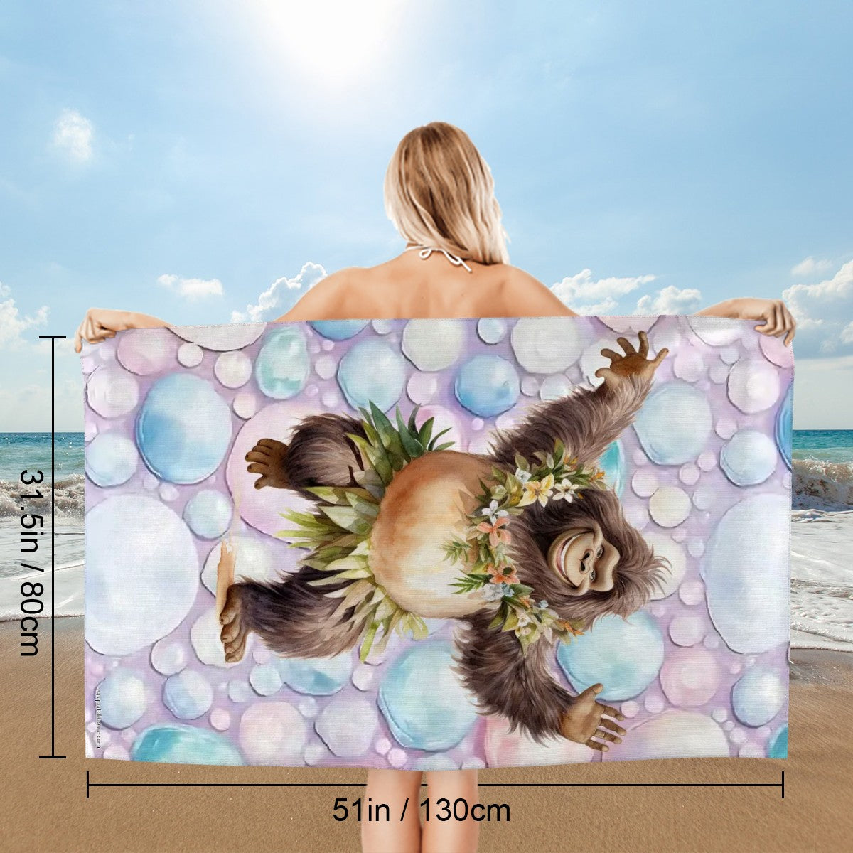 Bigfoot, Sasquatch Dancing, 52” x 32” Microfiber Absorbent Bath Towel