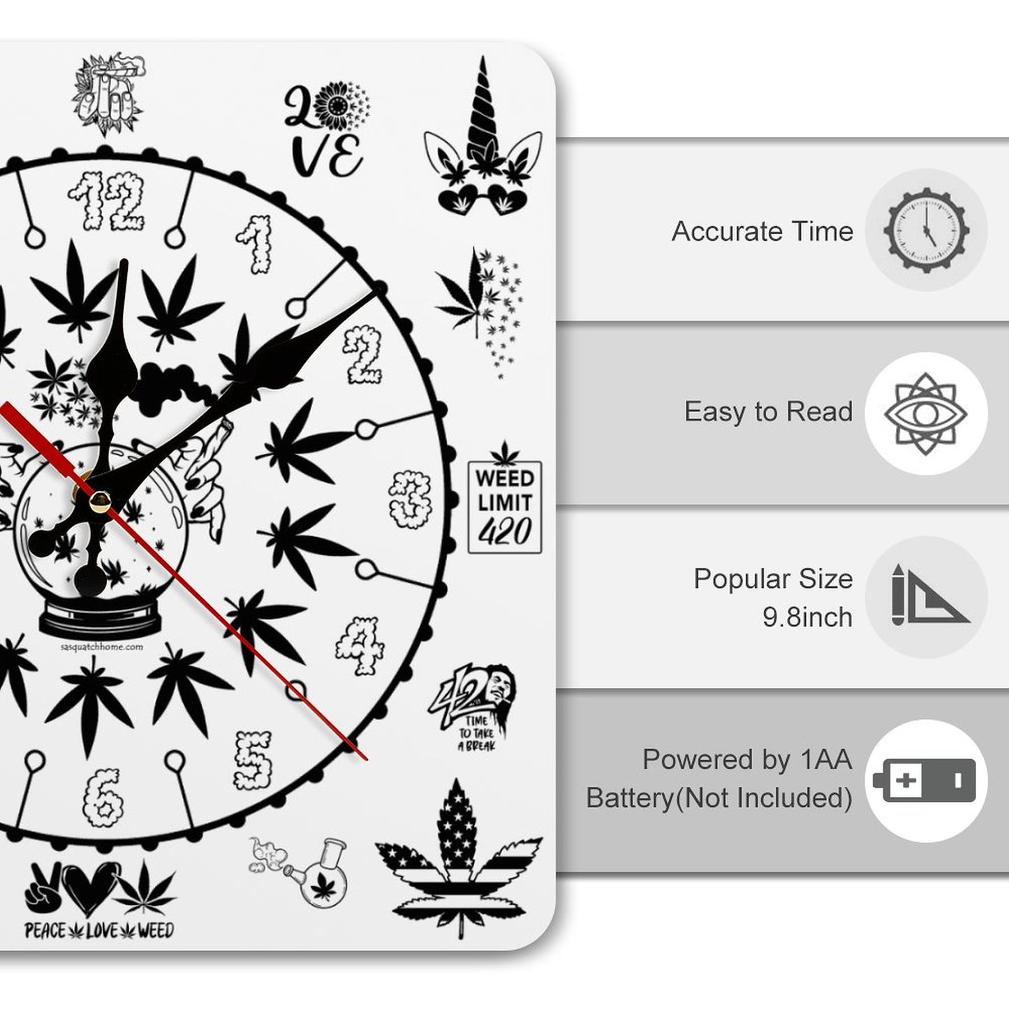 Ganja Square Wall Clock- Made in USA