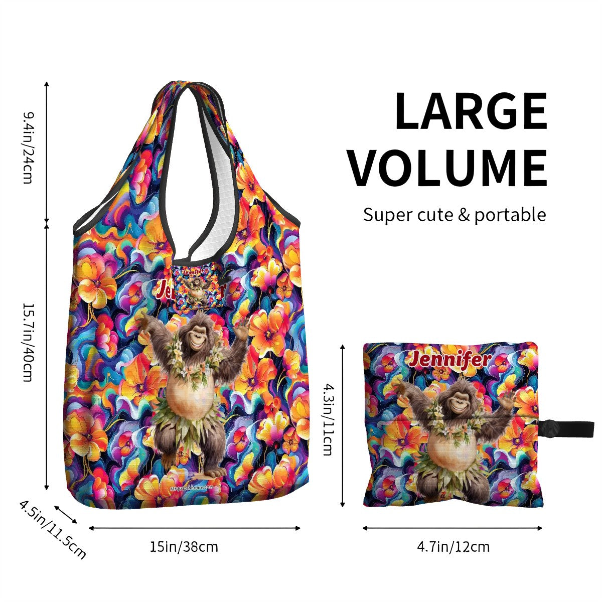 Dancing Hawaiian Bigfoot / Sasquatch, Reusable Folding Bag