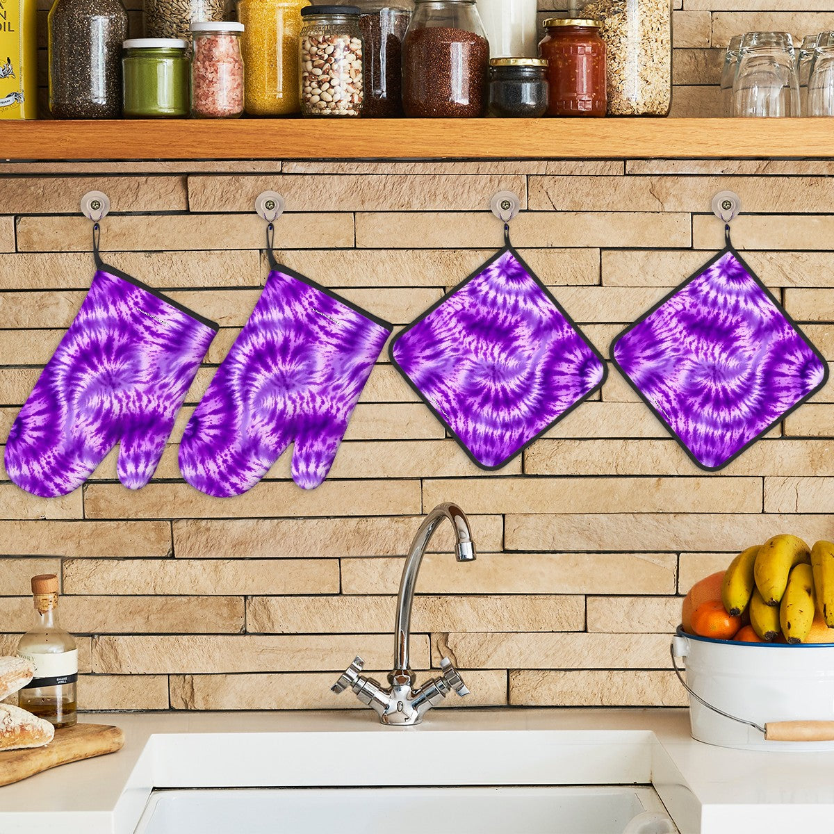 19 Tie Dye Designs, Set of 4 Oven Mitts and Pot Holders