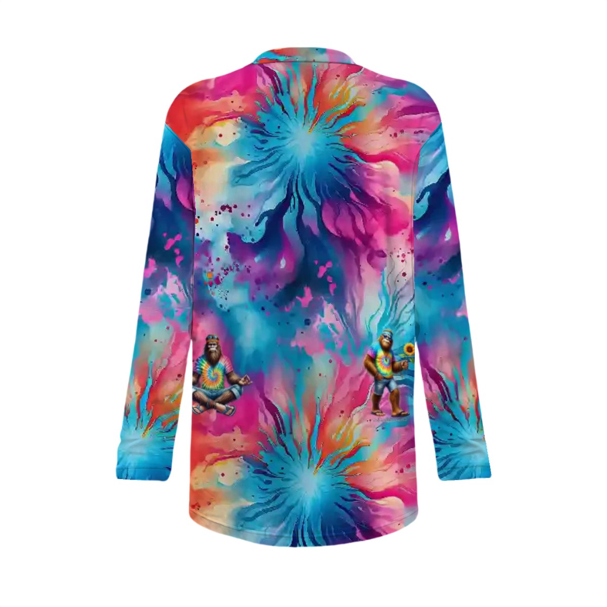 Hippie Tie Dye Bigfoot Sasquatch, Women's Long-Sleeved Cardigan