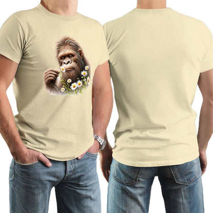 Bigfoot, Sasquatch, Daisies, Short Sleeve Cotton T-shirt