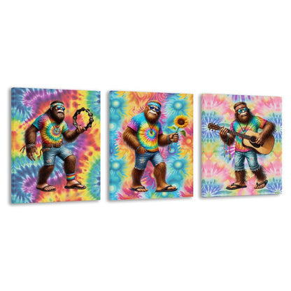 HIppie Bigfoot Sasquatch Canvas Wall Art - 12”x 16” or 18”x24” (x 3) - Made In USA