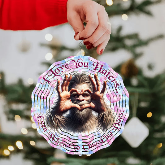 Bigfoot Sasquatch "I love you..", US Made Hanging Metal 3D Wind Spinner, Ornament - MADE IN USA