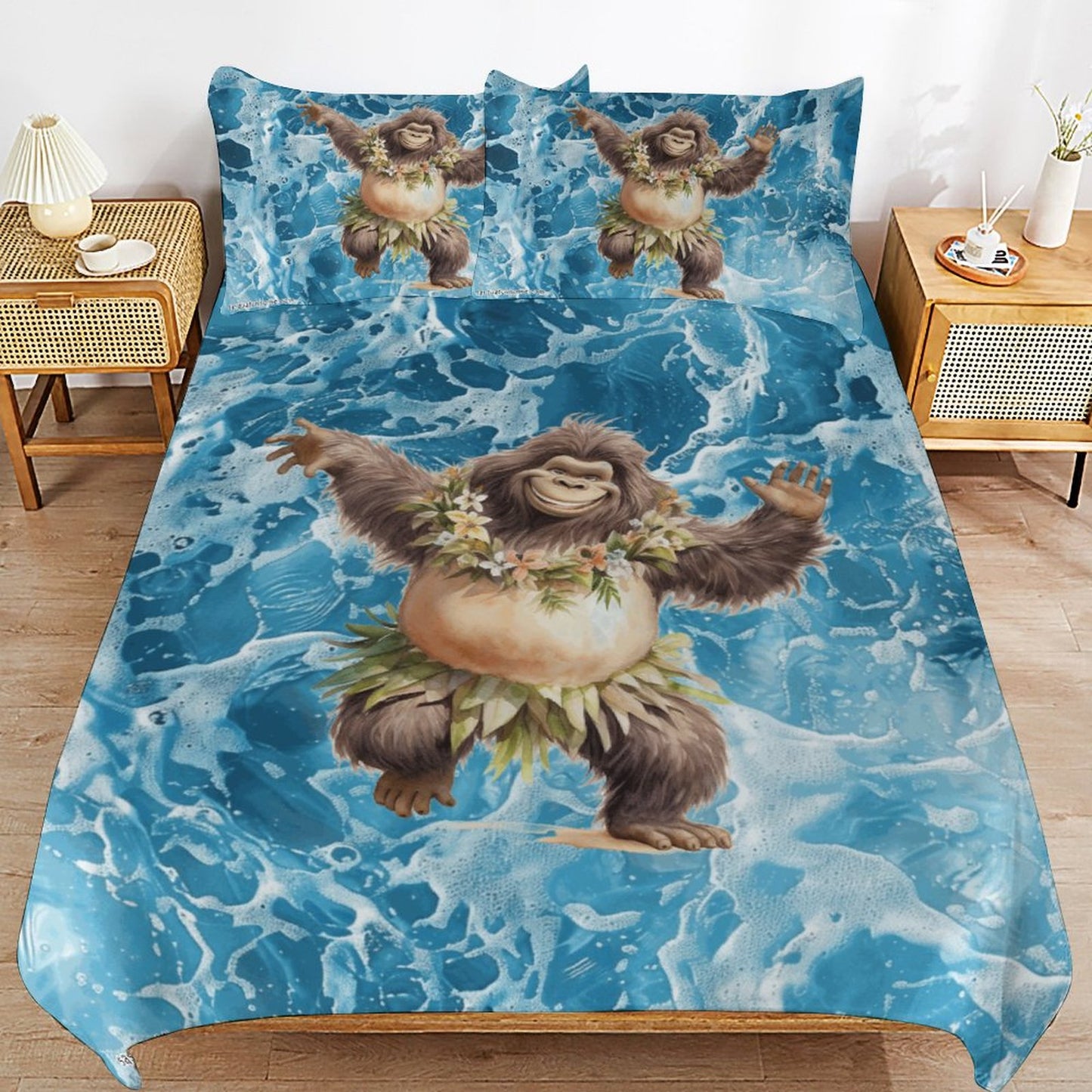 Sasquatch Hula On the Beach 3-Piece Bedding Set-102"x90"/ 259x229cm (Dual-sided Printing)