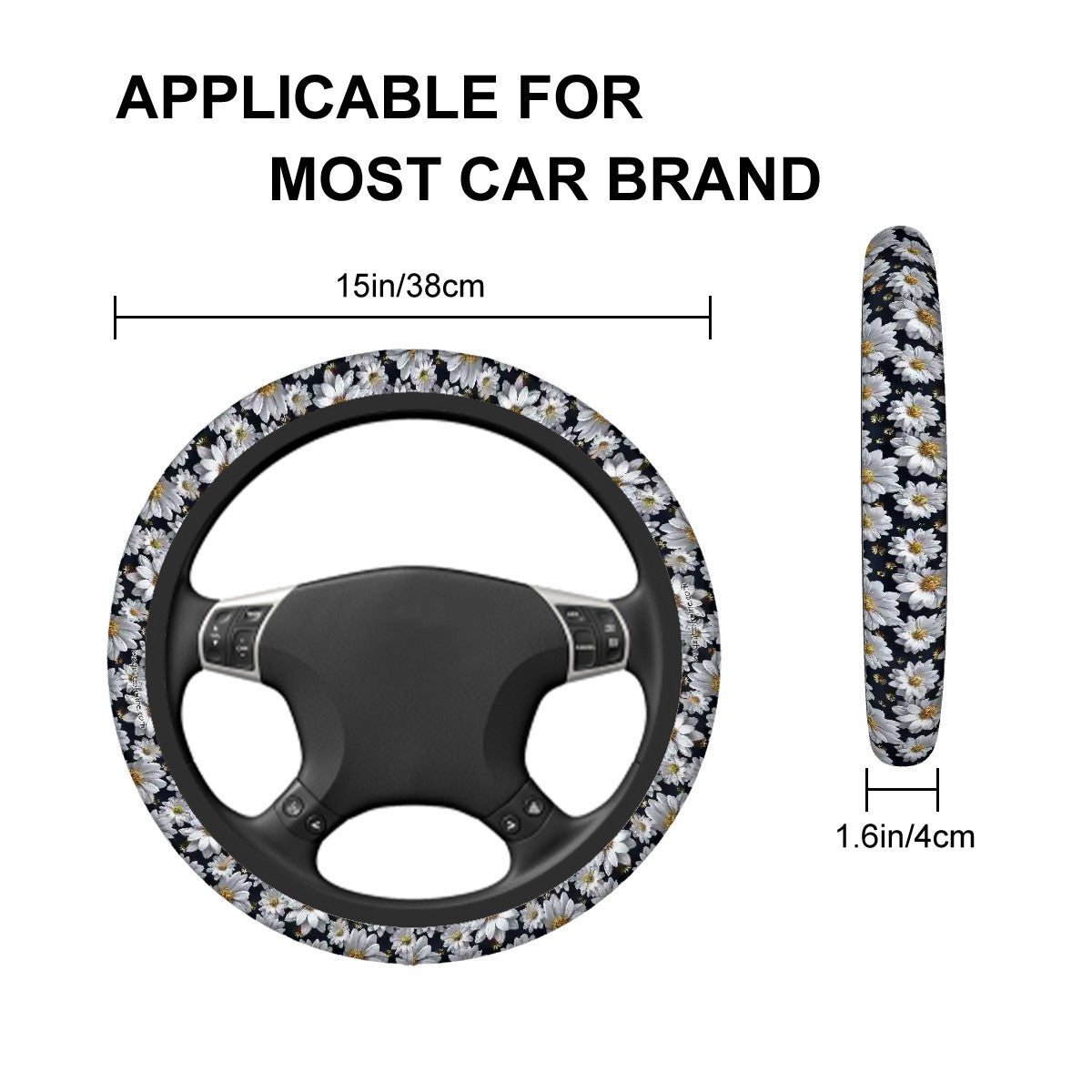 10 Flower Designs, Rugged Auto Steering Wheel Cover - 15"