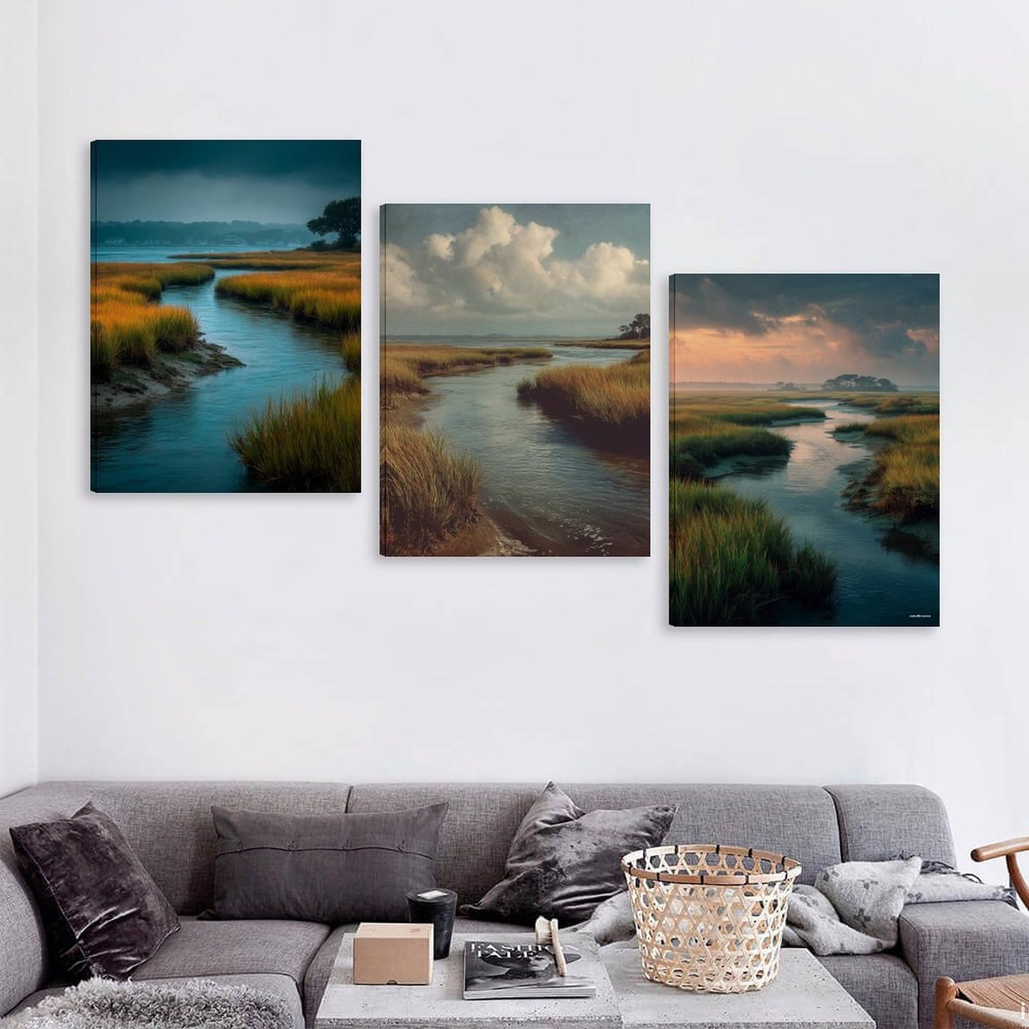 Water Ways Canvas Wall Art - 12”x 16” or 18”x24” (x 3) - Made In USA