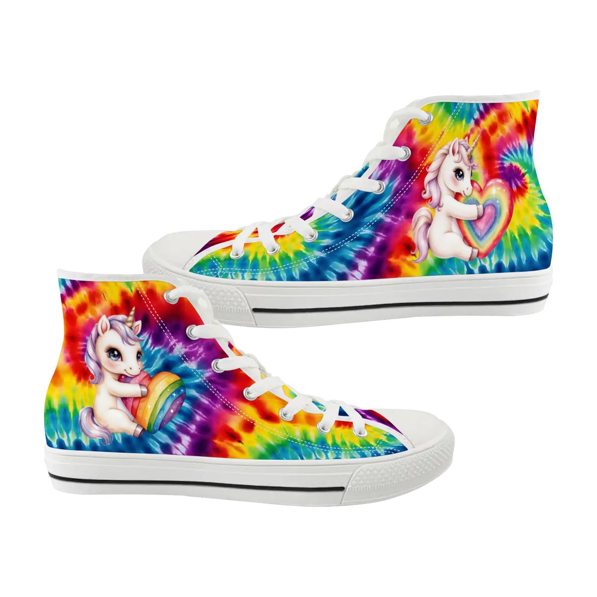 Unicorn on Tie Dye, Women’s High Top Canvas Shoes
