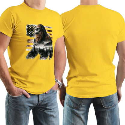 Sasquatch, Bigfoot w flag, Short Sleeve cotton T-shirt