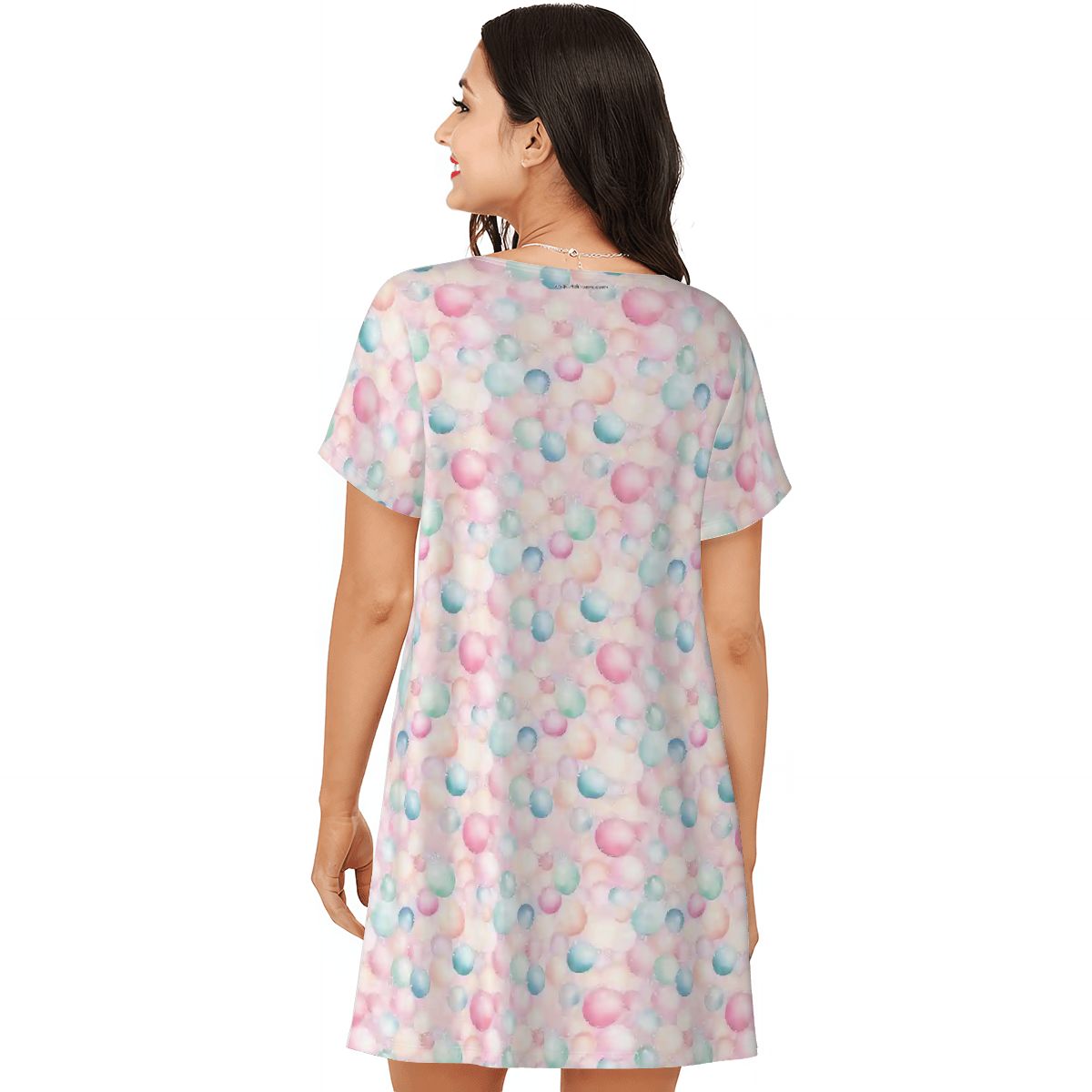 Pink Fairy on Bubbles, Women’s Loose Fit Short Sleeve Night Gown