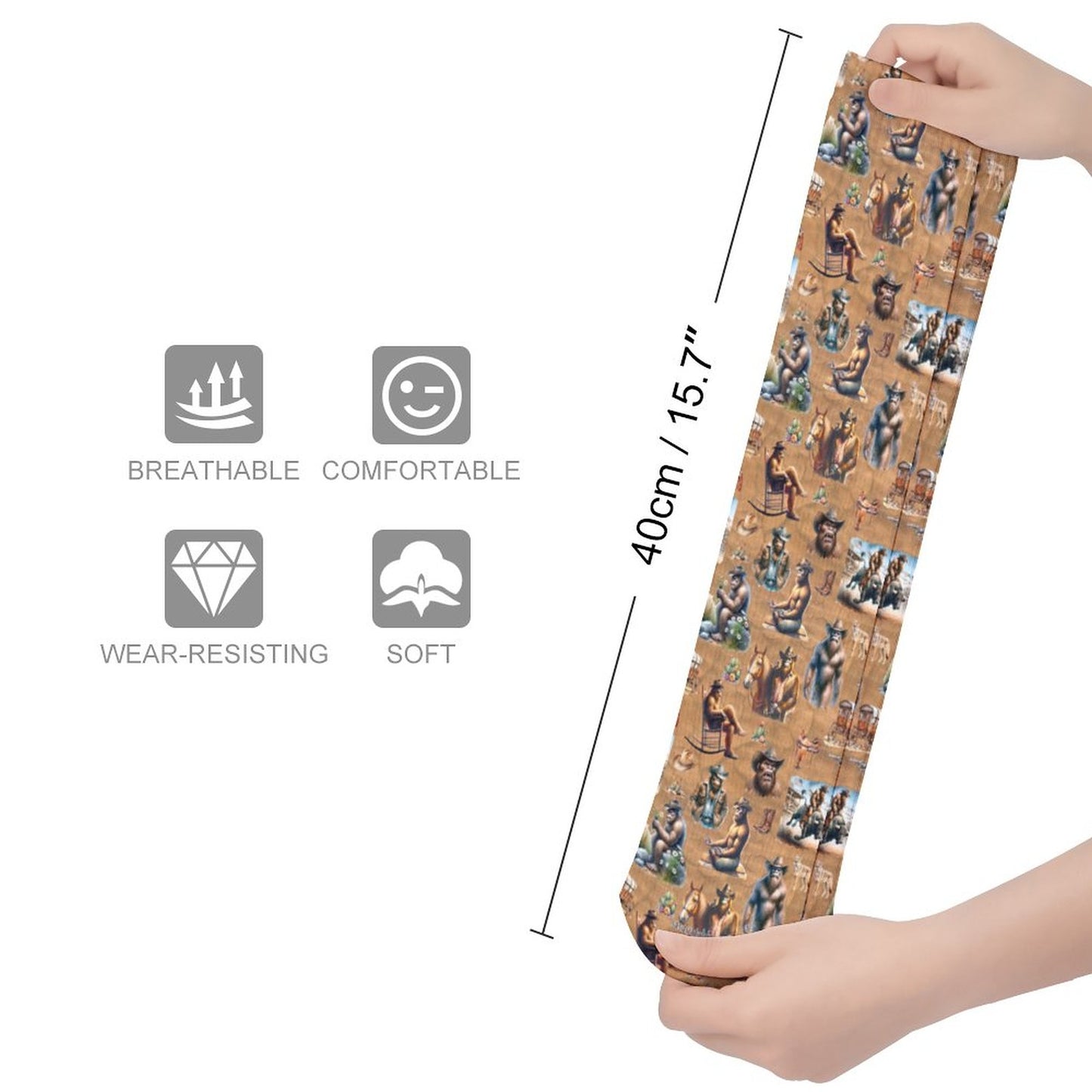 20 Bigfoot / Sasquatch Designs, 15.5 Inch Tube Socks