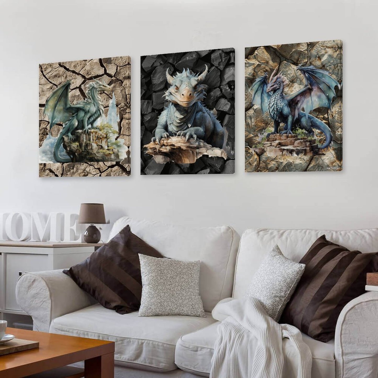 Earth Dragons, Canvas Wall Art - 12”x 16” or 18”x24” (x 3) - Made In USA