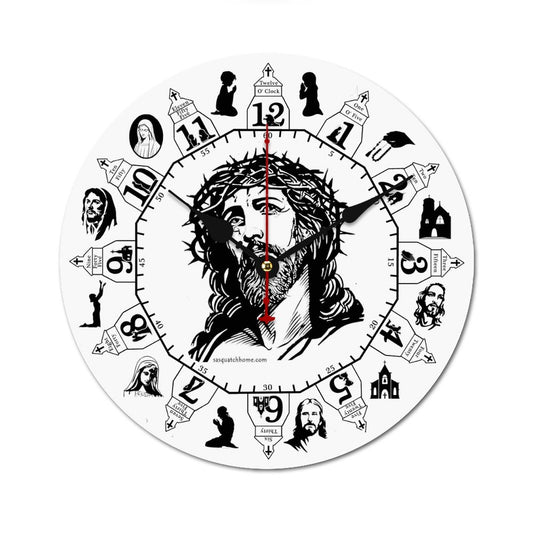 Jesus, Christian, Wooden Wall Clock - B&W- Made in USA