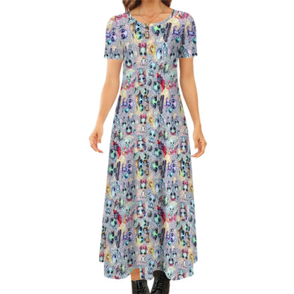 6 Alien Designs, Crew Neck Short Sleeve Maxi Dress