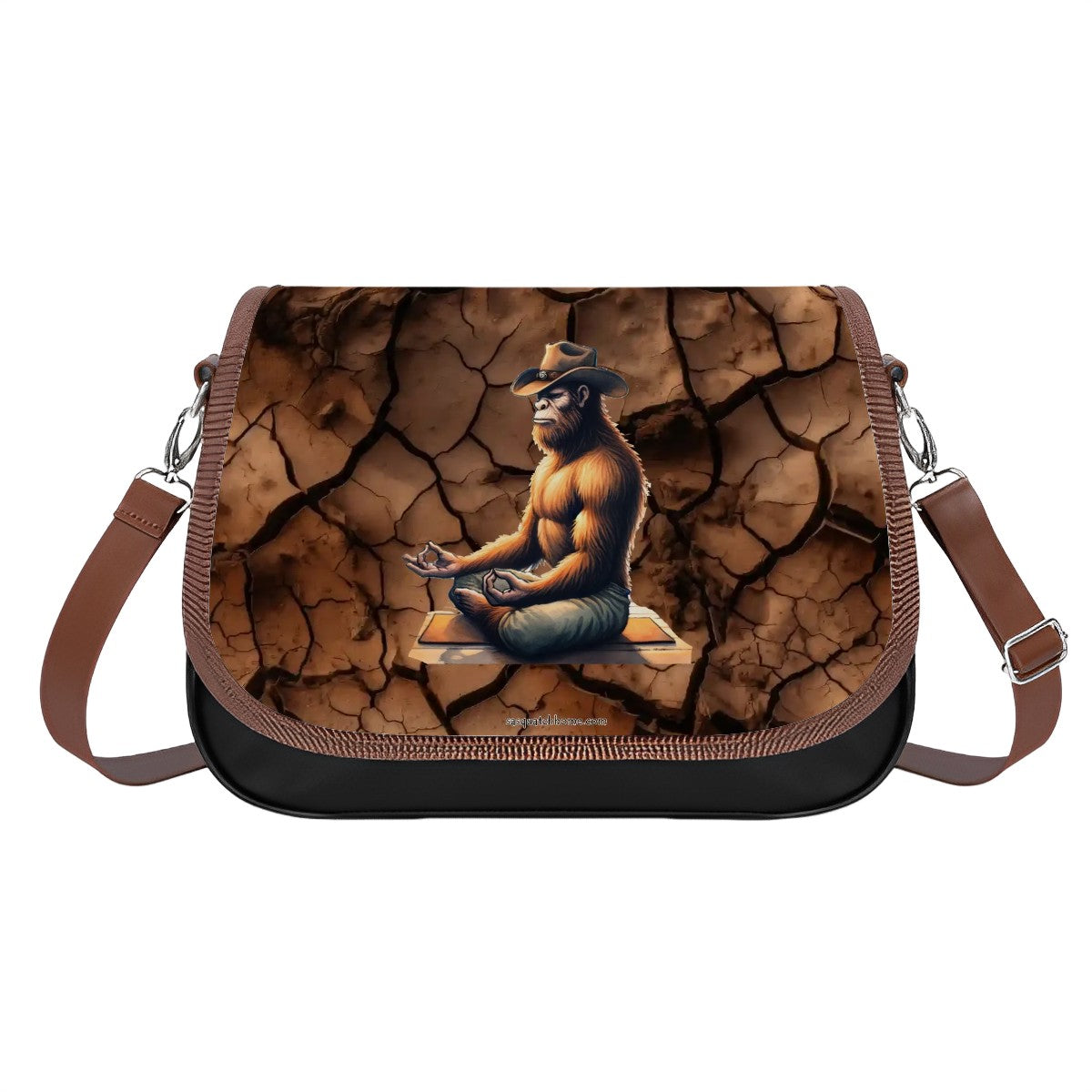 Cowboy Bigfoot Yoga, Leather Shoulder Bag / Purse