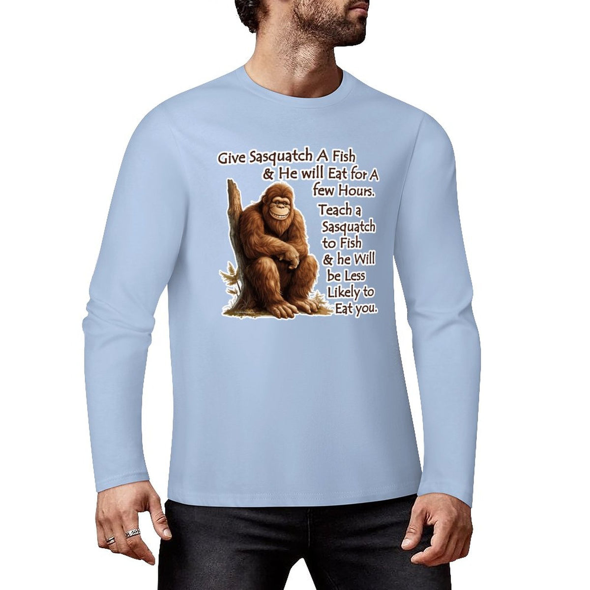 Bigfoot - Sasquatch "Give Sasquatch A Fish..",  Cotton Unisex Long Sleeve T-shirt