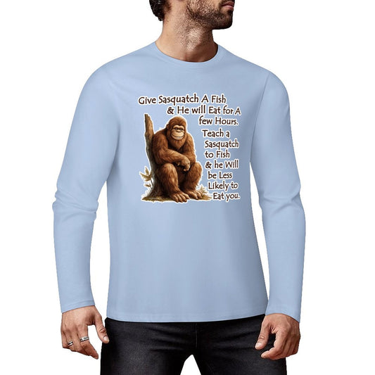 Bigfoot - Sasquatch "Give Sasquatch A Fish..",  Cotton Unisex Long Sleeve T-shirt