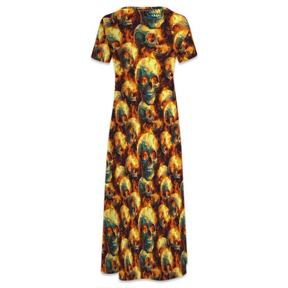 Fire & Skulls Crew Neck Short Sleeve Maxi Dress