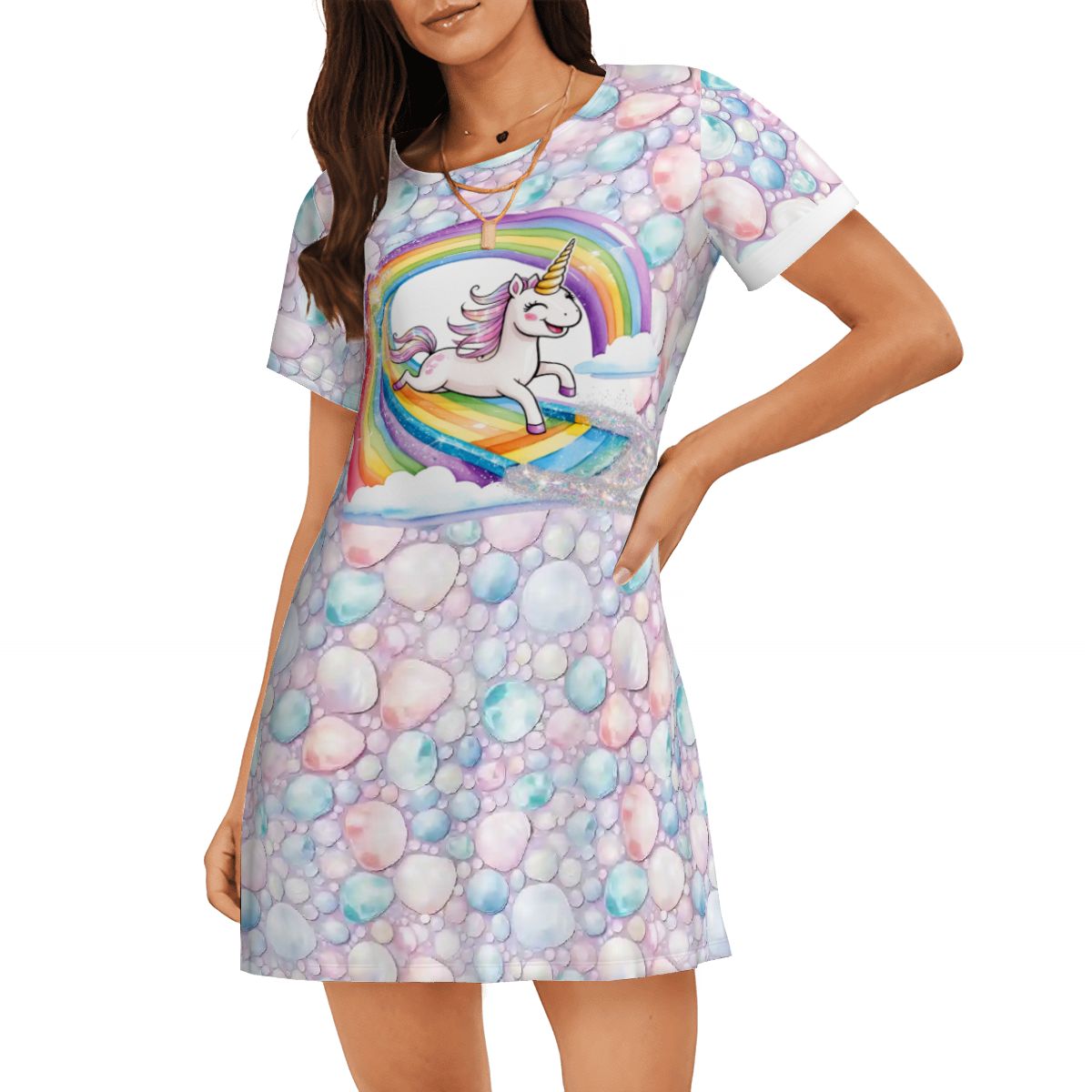 Unicorn Themed, Women’s Loose Fit Short Sleeve Night Gown