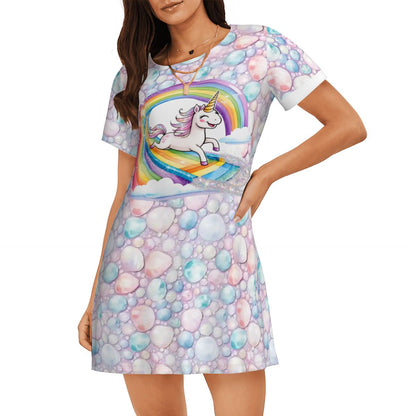 Unicorn Themed, Women’s Loose Fit Short Sleeve Night Gown