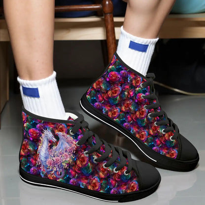 Floral Dragons, Women's High Top Canvas Shoes