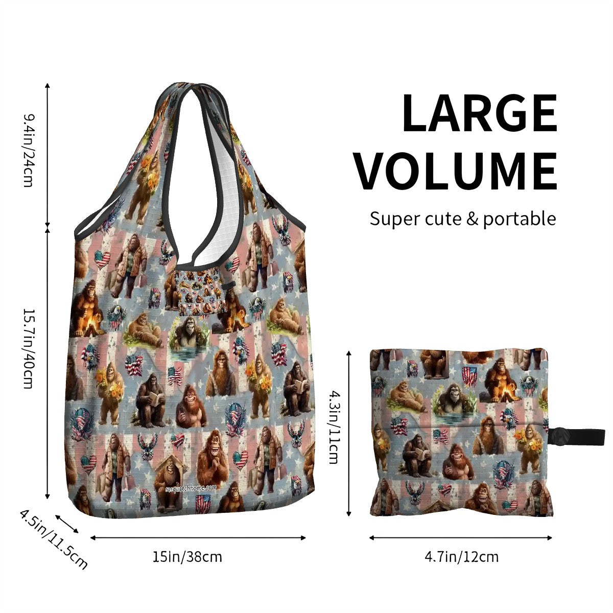 19 Bigfoot / Sasquatch Designs, Reusable, Folding Grocery Bags -