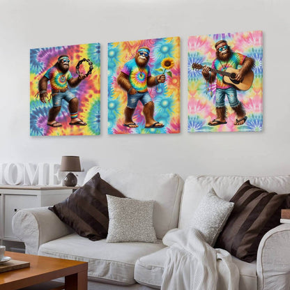 HIppie Bigfoot Sasquatch Canvas Wall Art - 12”x 16” or 18”x24” (x 3) - Made In USA