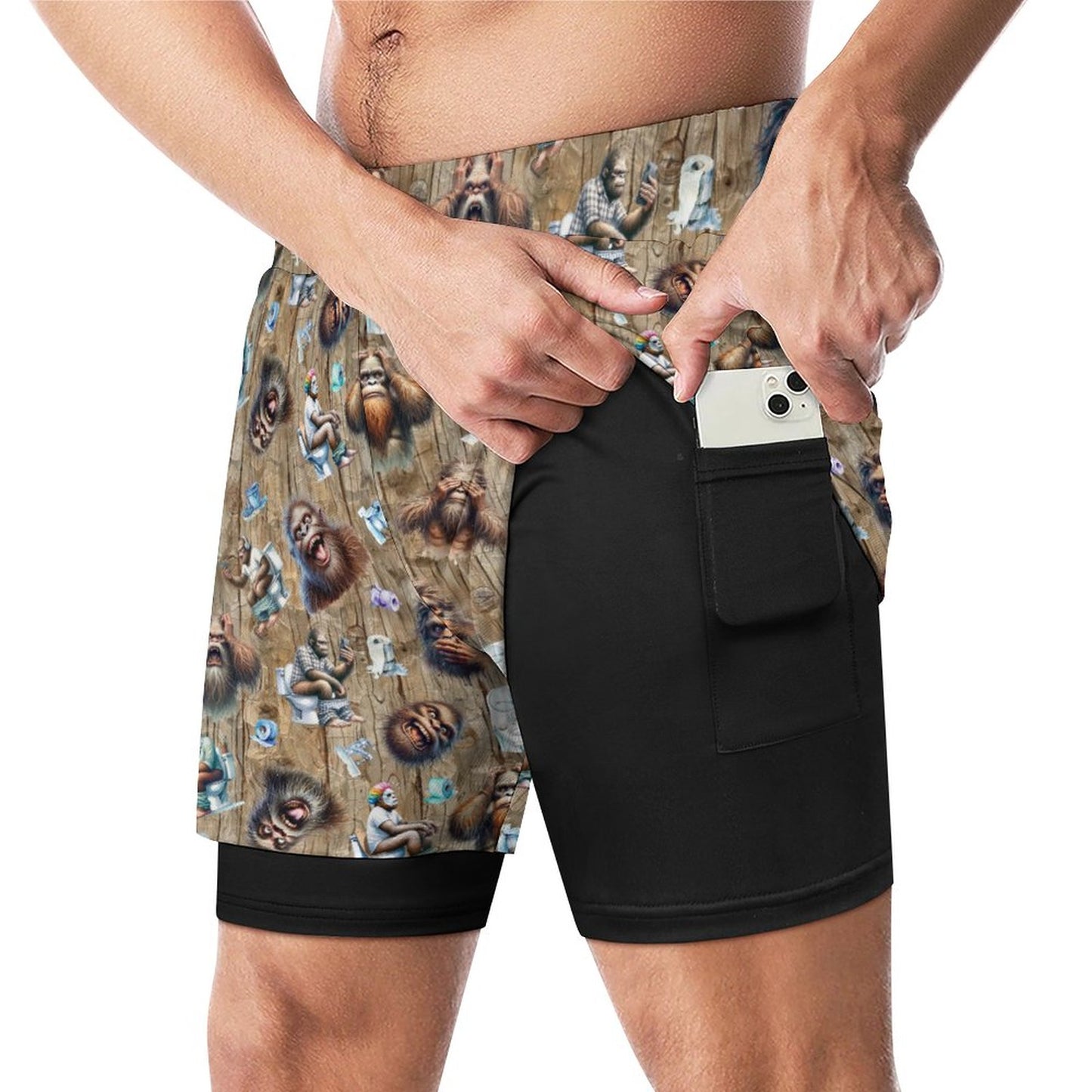 Sasquatch, Bigfoot Themed, Men Beach Shorts / Swim trunks with 4 Pockets
