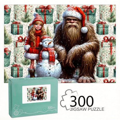 Sasquatch Snowman and Girl 2 300pcs Horizontal Wooden Jigsaw Puzzles