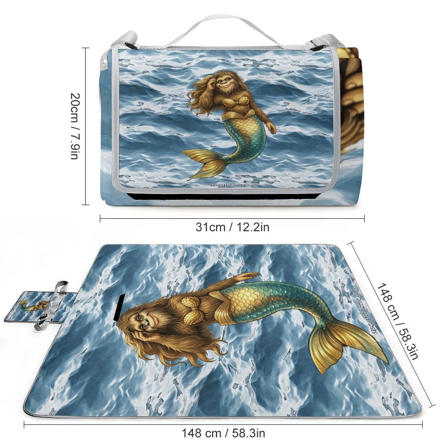 Foldable Zipper Picnic Mat- Blanket 58”x58” w/ Carry Straps