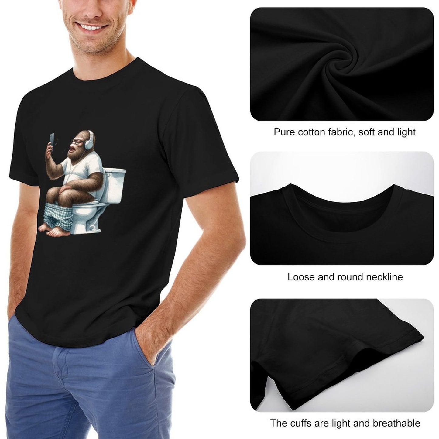 Sasquatch, Bigfoot on Toilet -Short Sleeve Cotton T-shirt Men