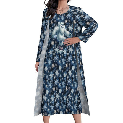 Fun Yeti on Snowflakes, Women’s Long Dress with Cardigan