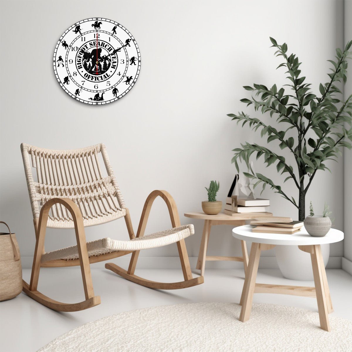 Bigfoot Sasquatch 2 Round Wooden Wall Clock - Made in USA