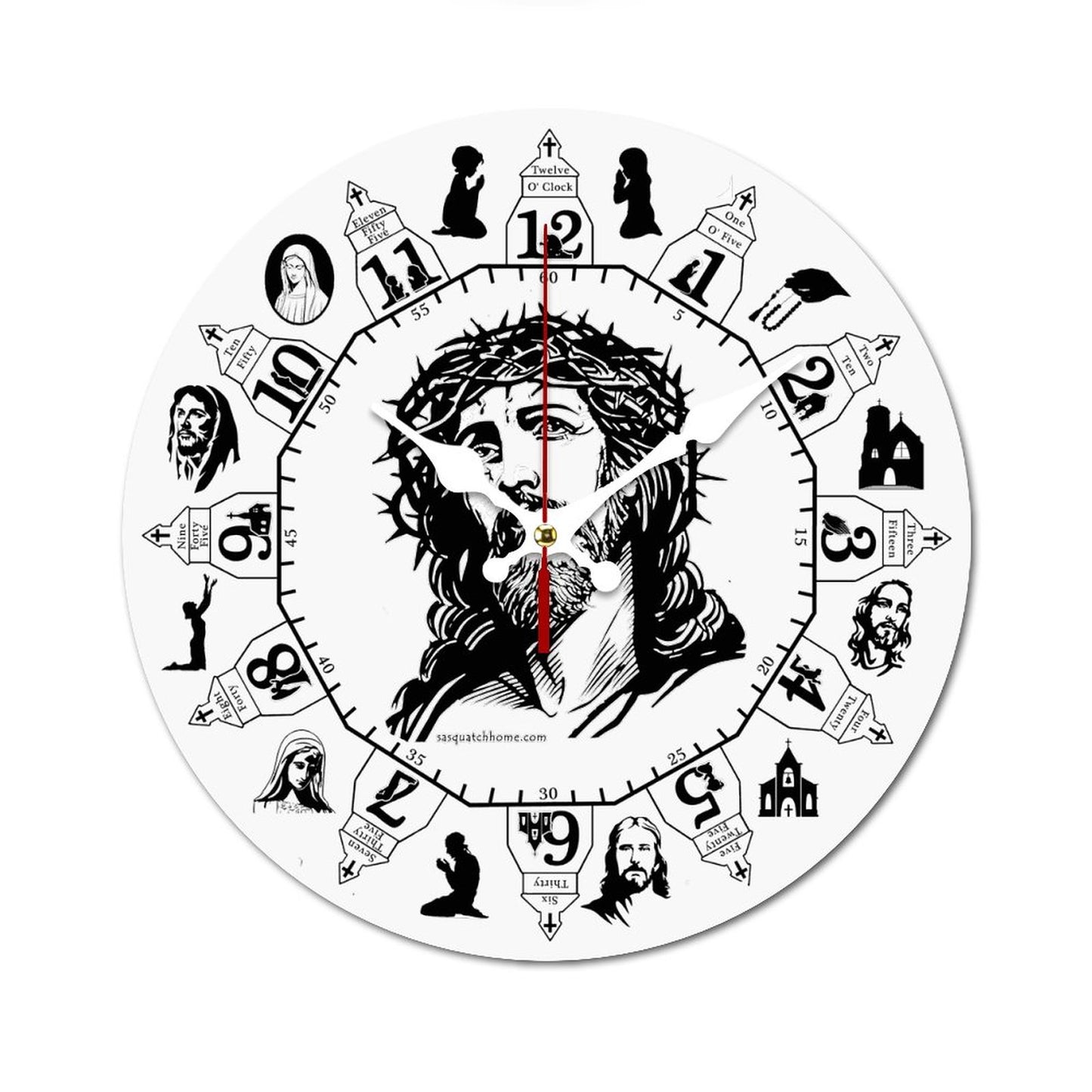 Jesus, Christian, Wooden Wall Clock - B&W- Made in USA