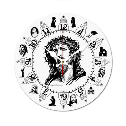 Jesus, Christian, Wooden Wall Clock - B&W- Made in USA