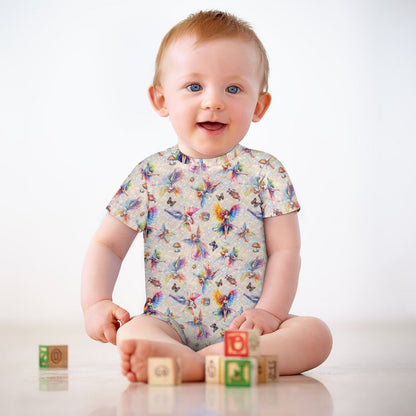 6 Fairy Designs, Faux Cotton Short Sleeve Baby Bodysuit Romper