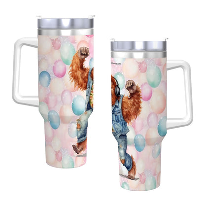 Sarcastic Sasquatch, 40 oz Stainless Steel Travel Coffee Mug with a Straw, Bigfoot Dancing