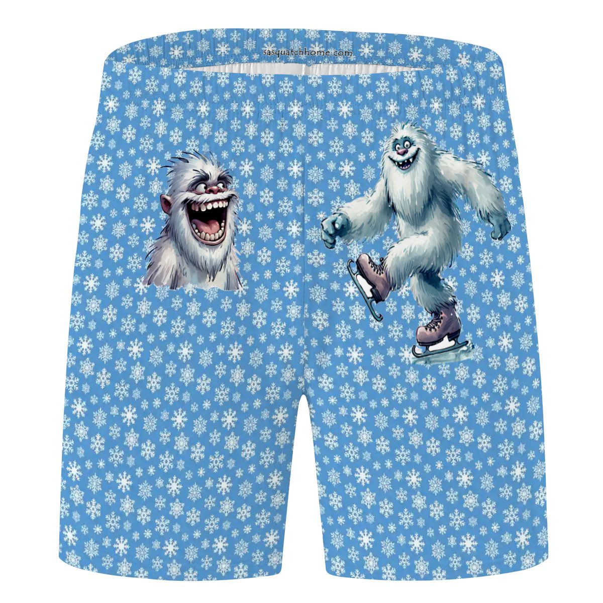 Cute Yeti on Snowflakes, Men’s Polyester, pocketed, pajama Shorts