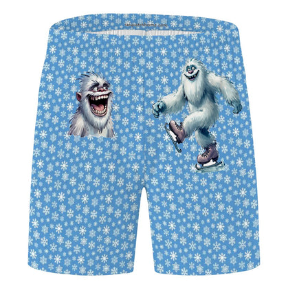 Cute Yeti on Snowflakes, Men’s Polyester, pocketed, pajama Shorts