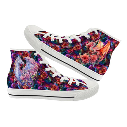 Floral Dragons, Women's High Top Canvas Shoes