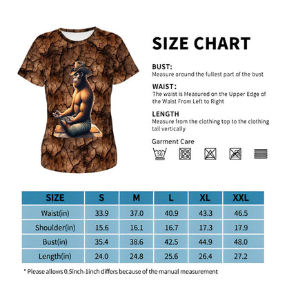 Bigfoot Yoga, Sasquatch, Women’s Polyester Short Sleeve T-Shirt