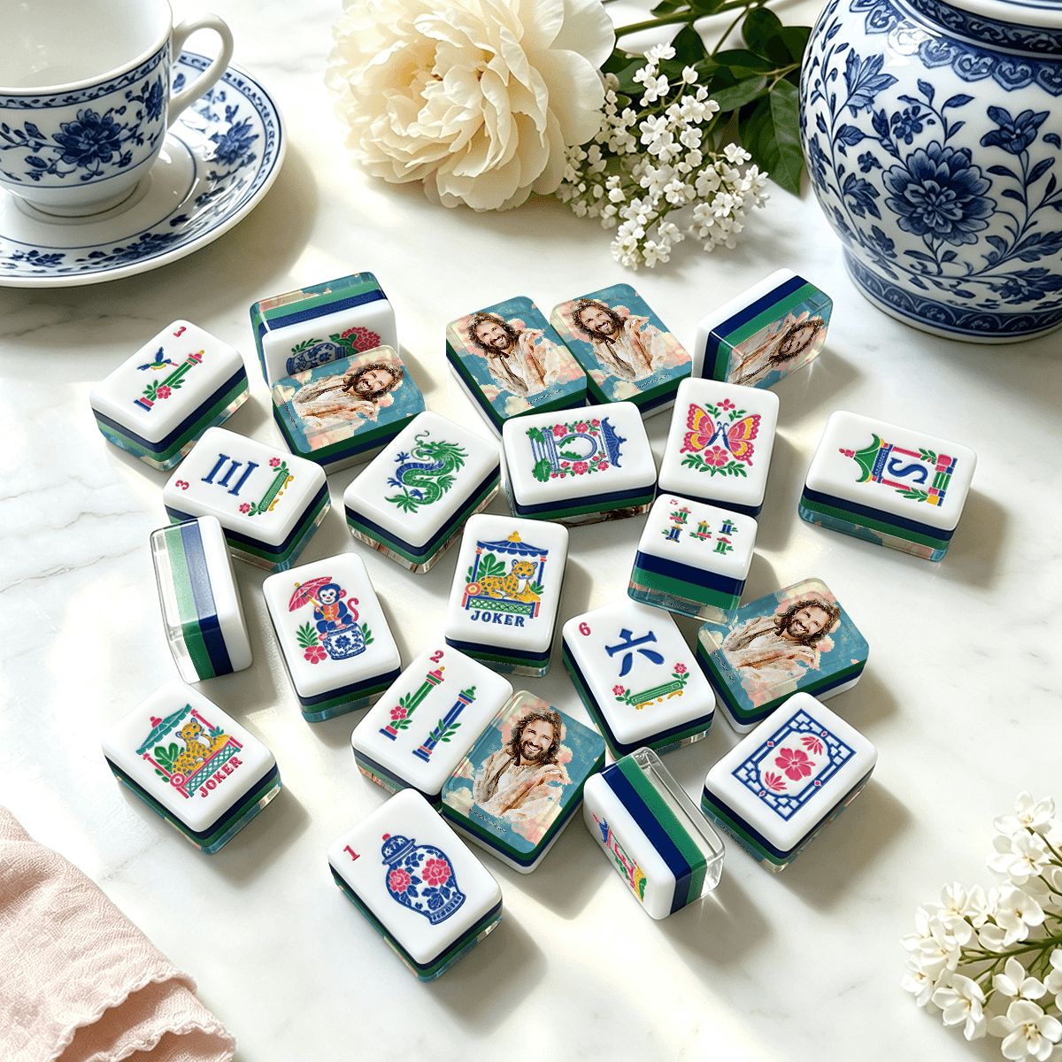 Jesus Chinoiserie Chic American Mahjong Tiles