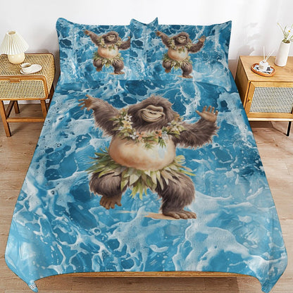 Sasquatch Hula On the Beach 3-Piece Bedding Set-90"x90"/ 229x229cm (Dual-sided Printing)