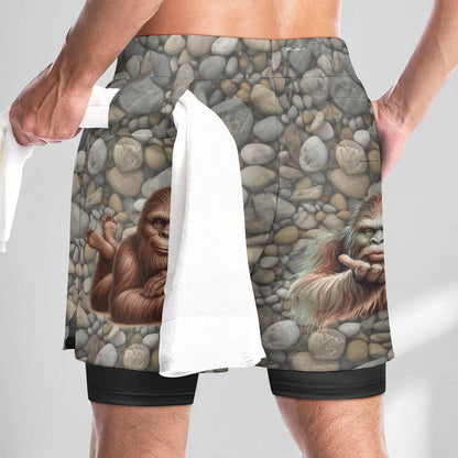 Sasquatch Kiss, Men Beach Shorts / Swim trunks with 4 Pockets