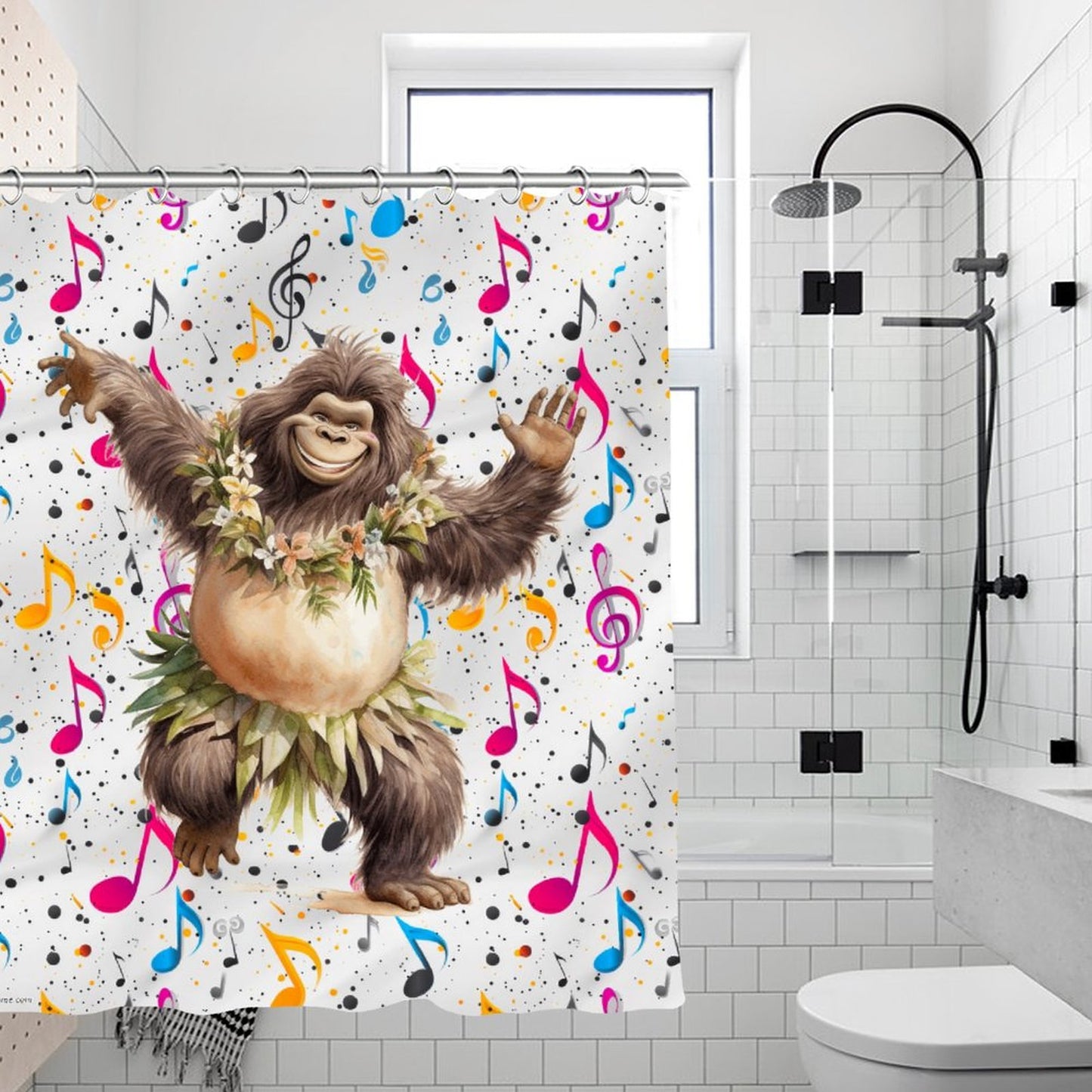 Bigfoot Sasquatch Dancing, Waterproof Polyester Shower Curtain – Made in the USA – 70.8x70.8”