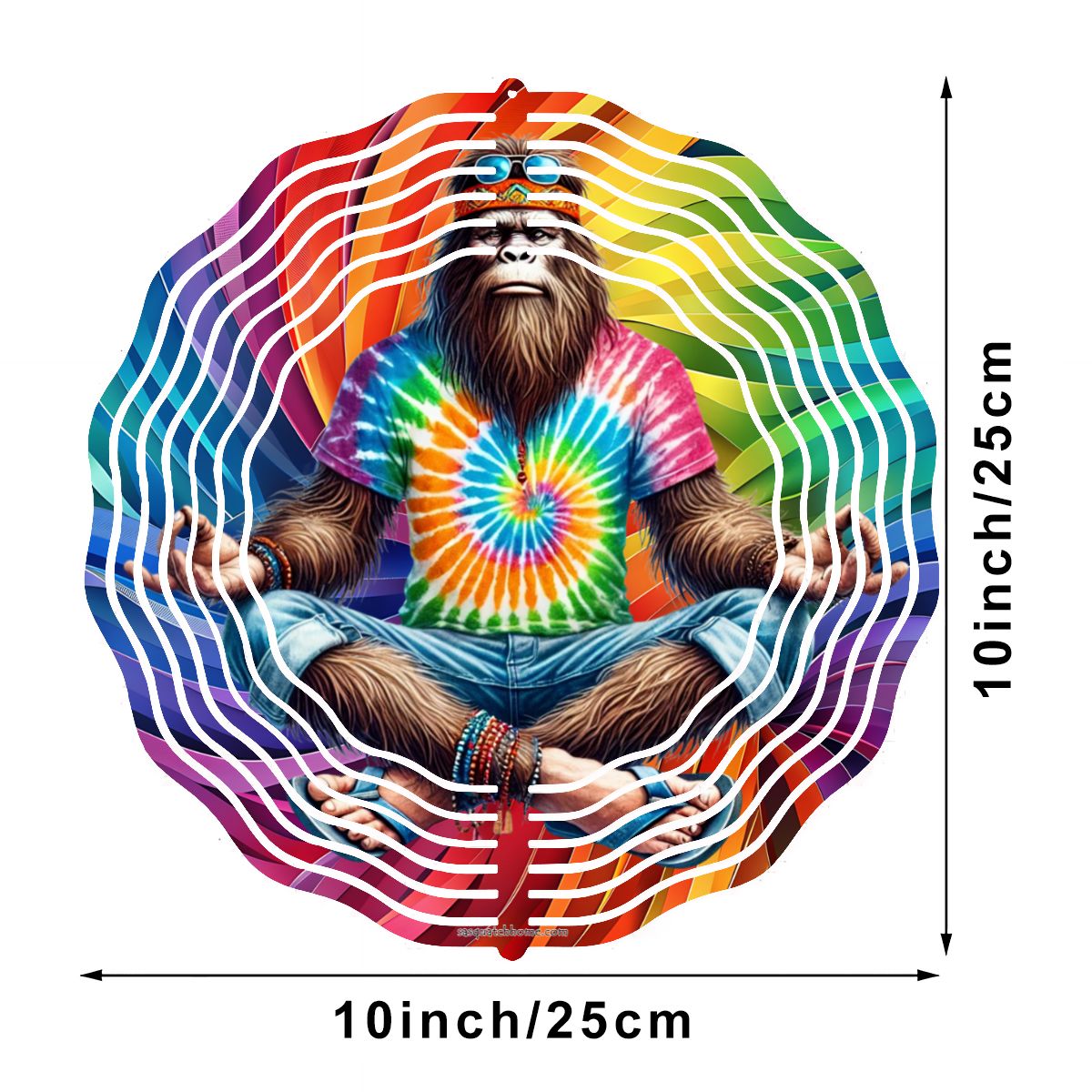 Hippie Bigfoot Sasquatch, US Made Hanging Metal 3D Wind Spinner, Ornament - MADE IN USA