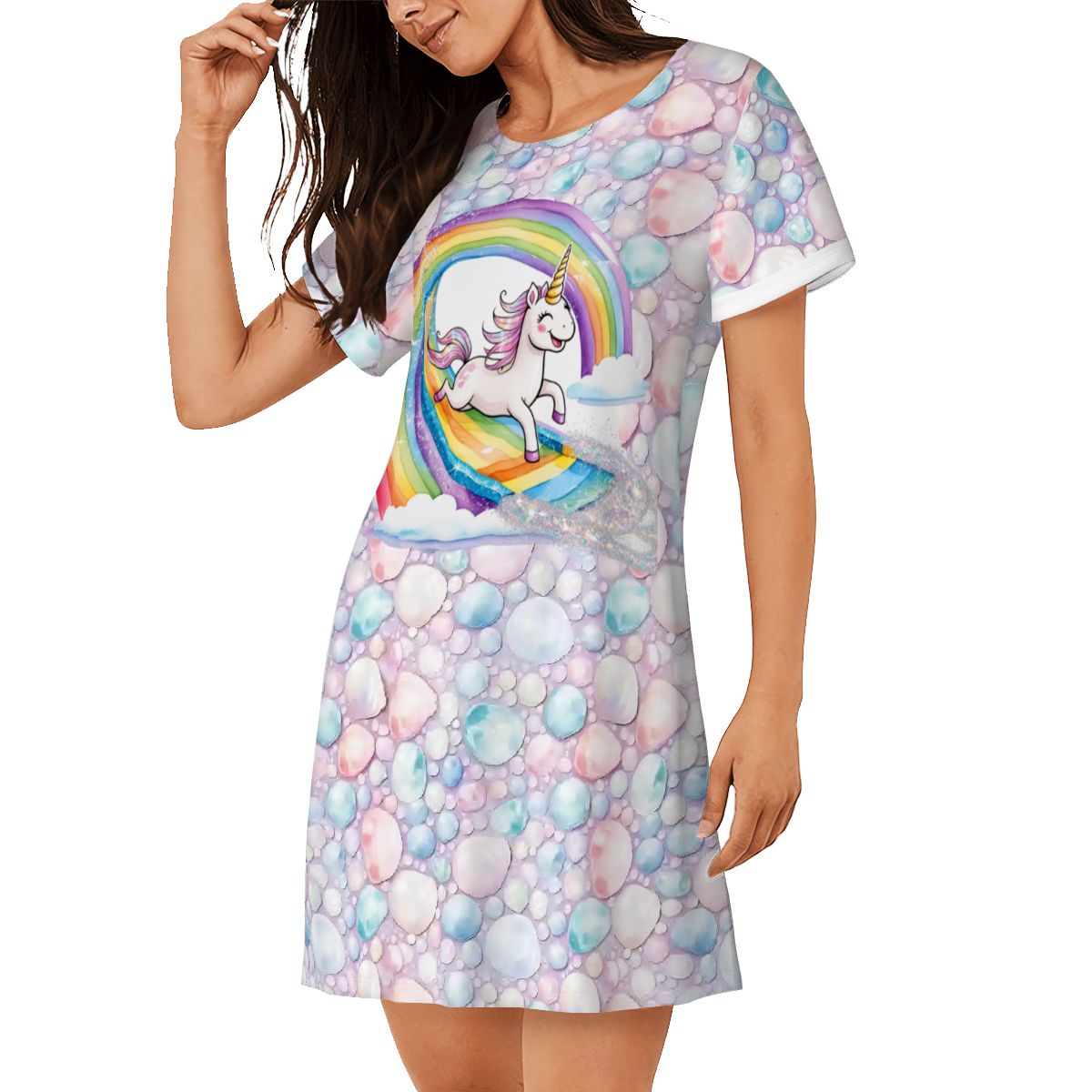 Unicorn Themed, Women’s Loose Fit Short Sleeve Night Gown