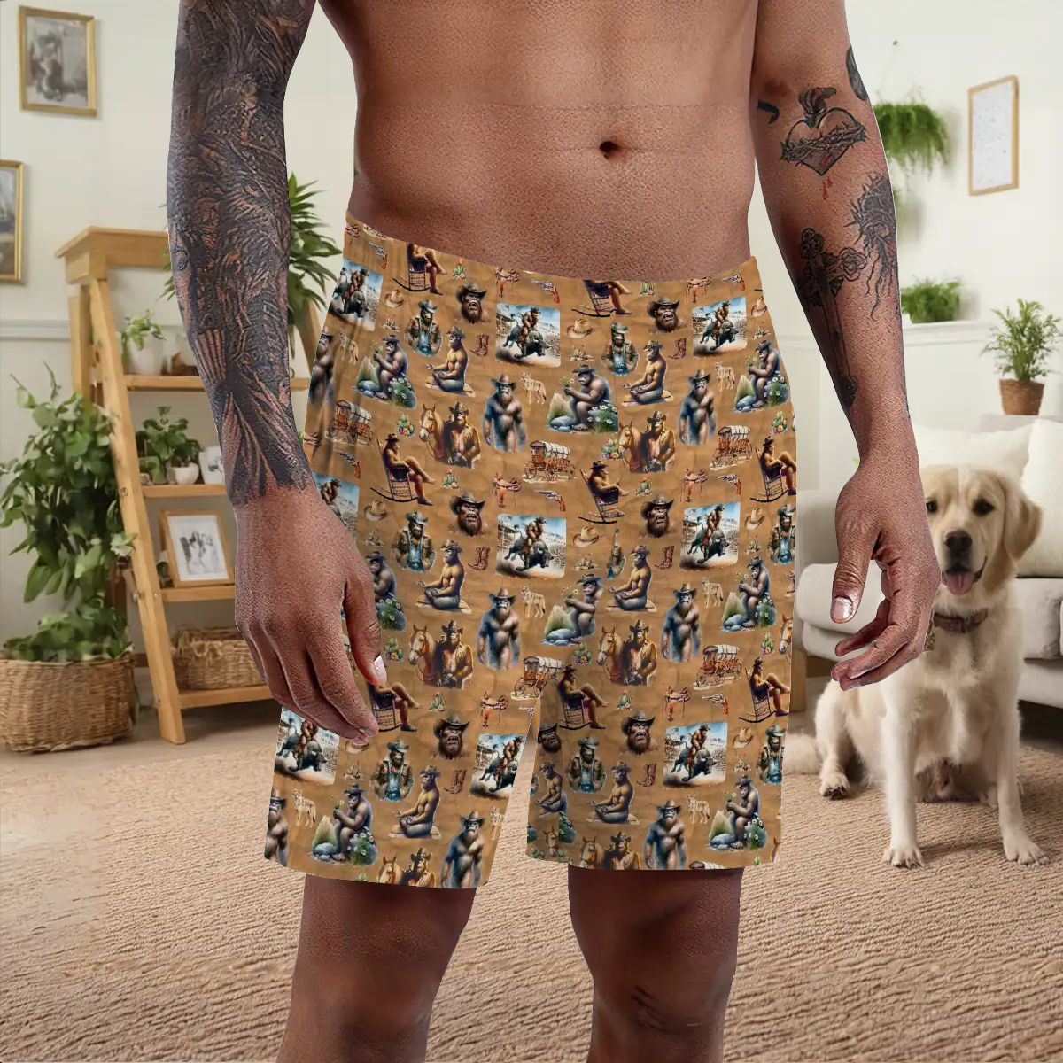 10 Bigfoot / Sasquatch Designs, Men’s Polyester, pocketed, pajama Shorts